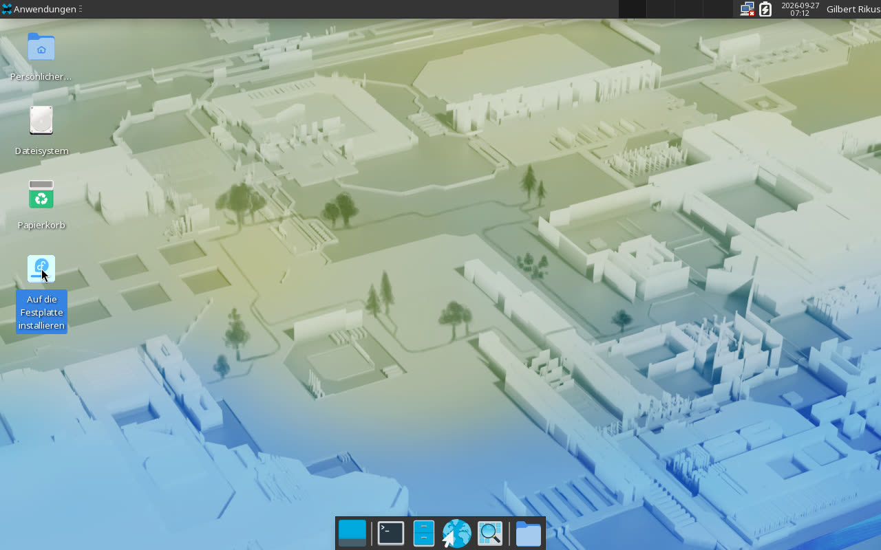 Gestarteter Fedora-Snapshot mit Symbol zum Installieren